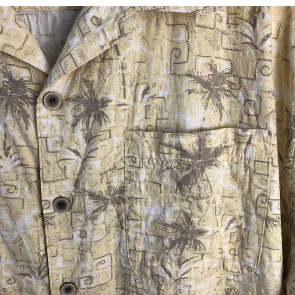 Shirt Hawaiian OP SPORT Geometric Palm Trees Muted Colors Tan Yellow Size XL - Picture 5 of 10